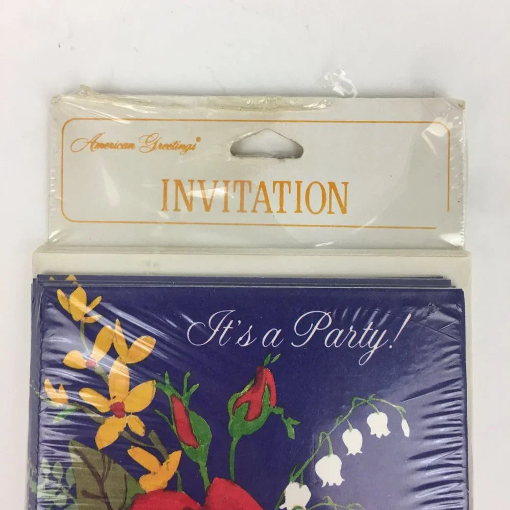 Vtg American Greetings Invitation Its a Party Rose Floral 8 Pack w Card Envelope